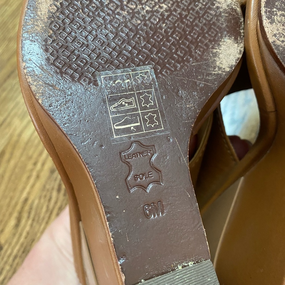 Tory Burch Gabrielle Crisscross Wedge Leather Sandals in Royal Tan (brown) sz 6 - Picture 6 of 7